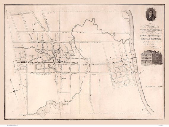 Map Of Fayetteville Nc Fayetteville 1825 North Carolina Old Map Reprint Nc Cities | Etsy