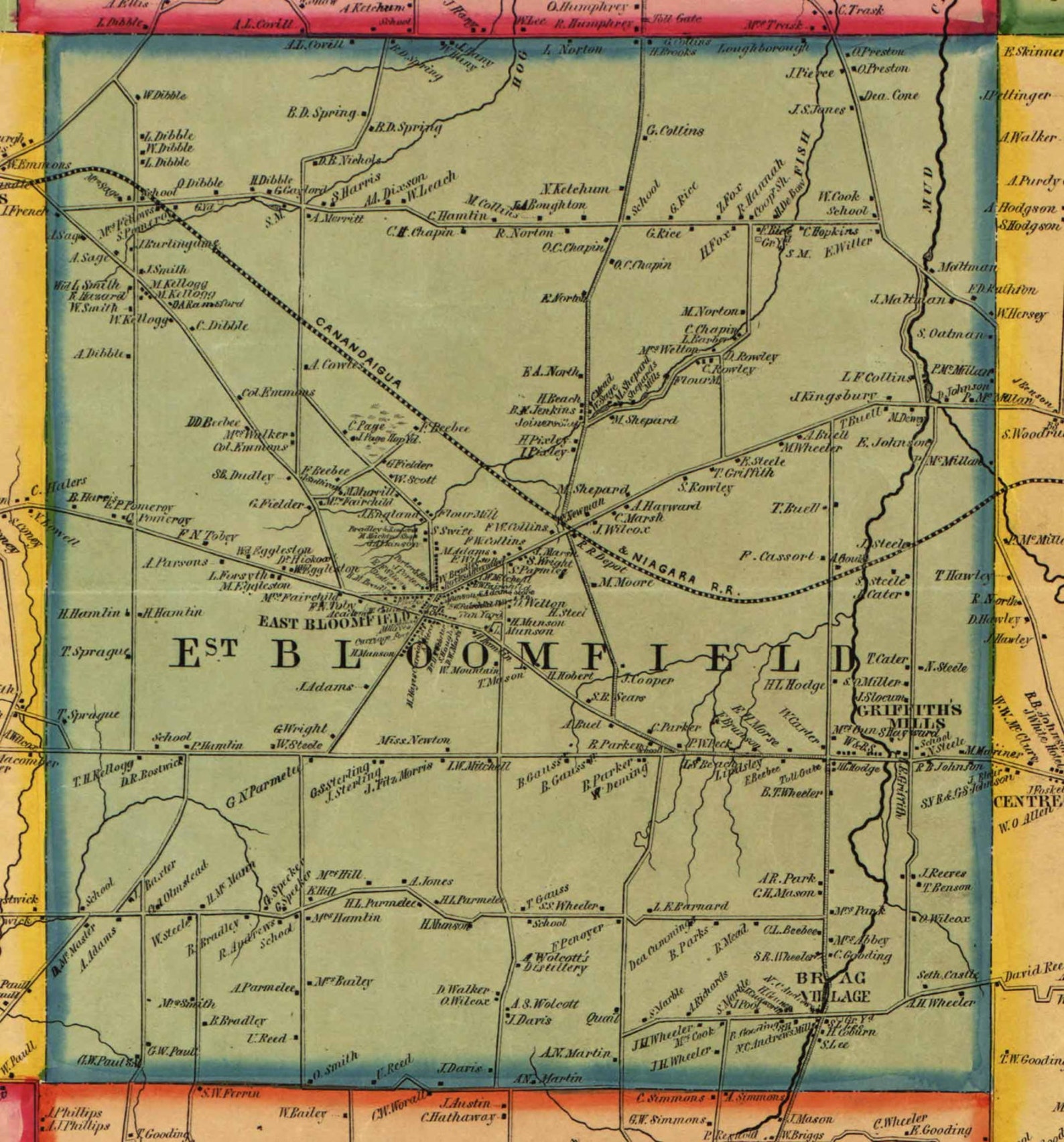 Ontario County New York 1852 Old Wall Map Reprint With Etsy