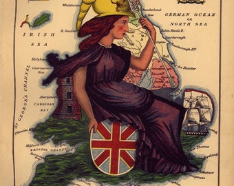 Whimsical Map of England in the Shape of a Person   Geographical Fun Atlas Europe