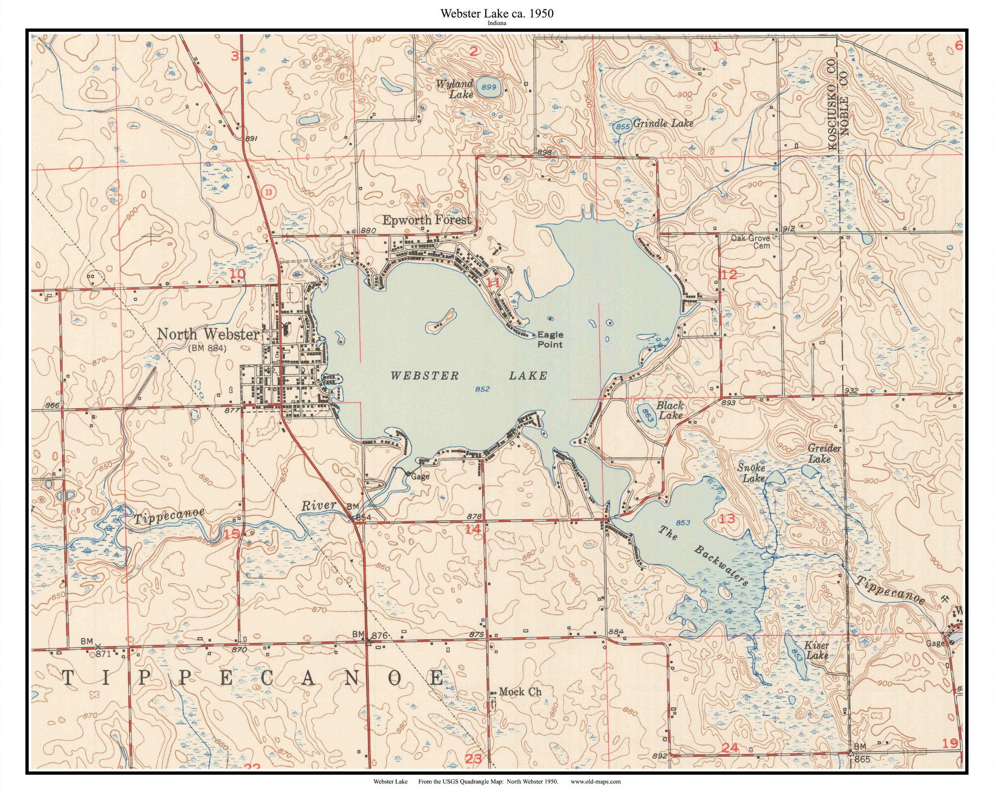 ster Lake 1950 Old Topographic Map USGS The Backwaters Etsy