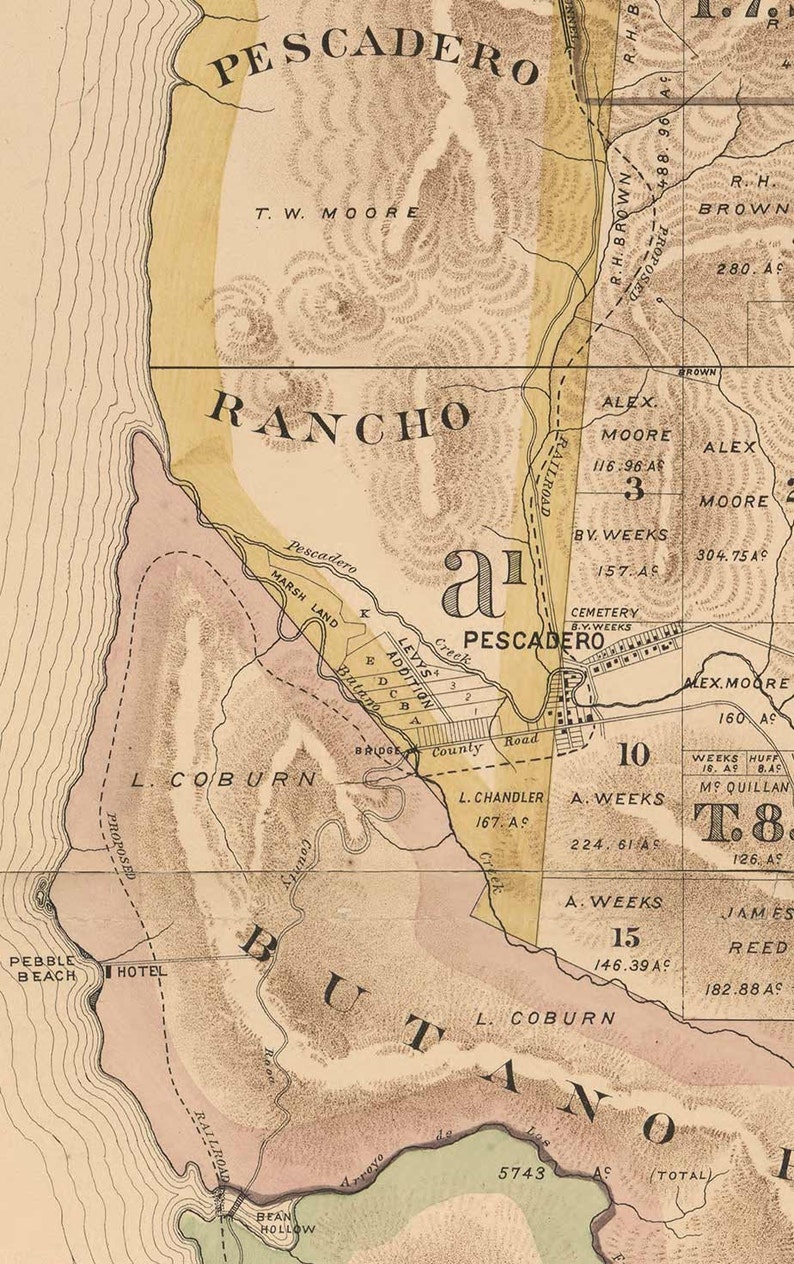 San Mateo California County 1894 Old Wall Map Reprint With Etsy