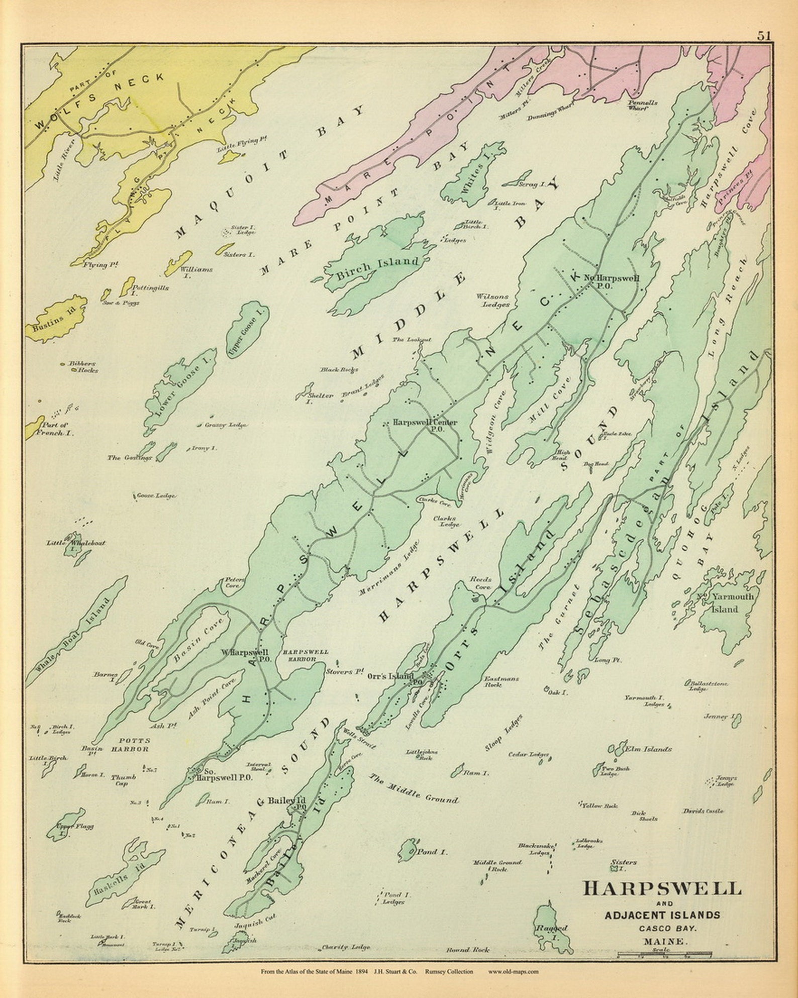 Harpswell 1894 Old Map Reprint Maine State Atlas Stuart 022 Etsy