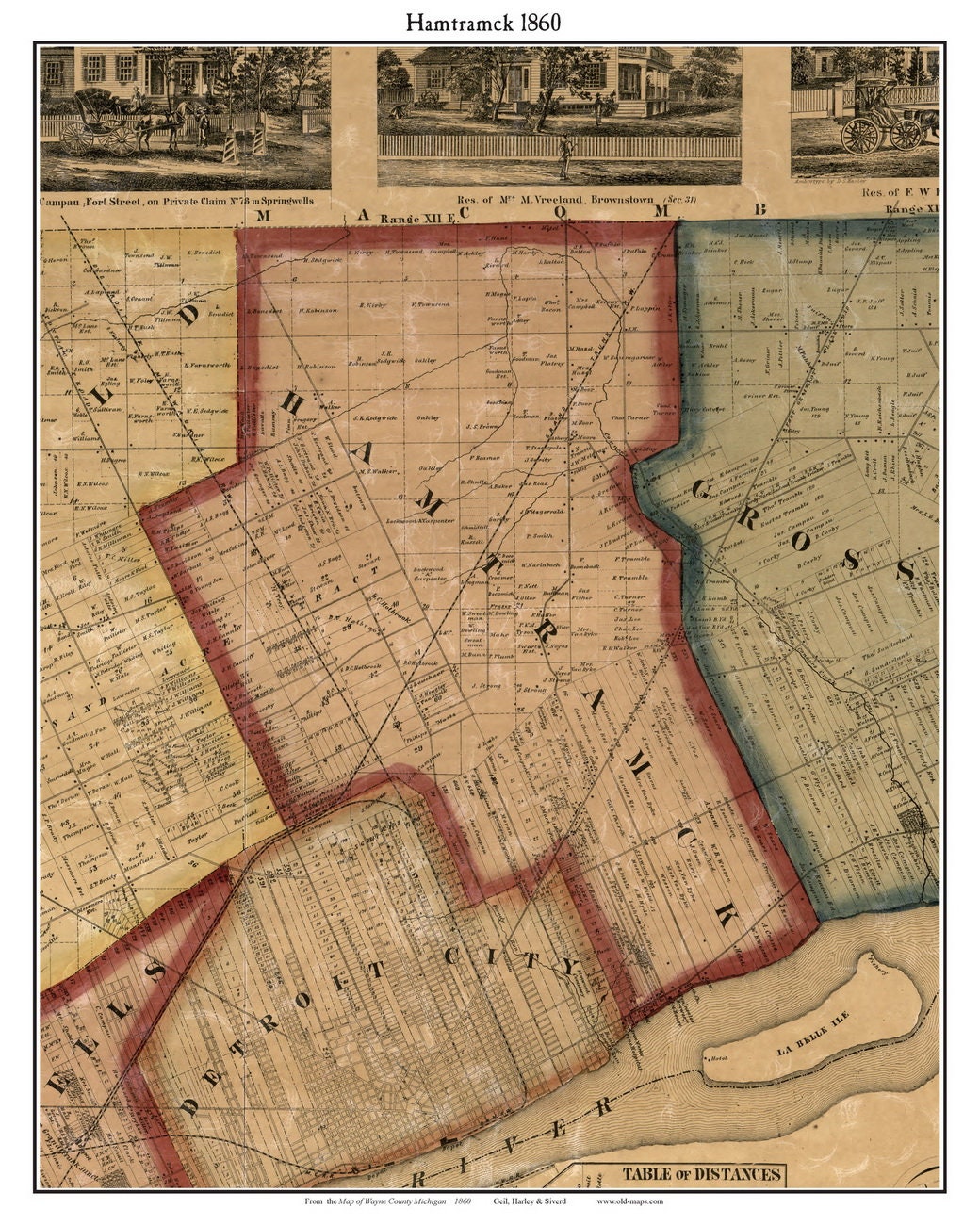 Hamtramck 1860 Old Town Map With Homeowner Names Michigan Etsy