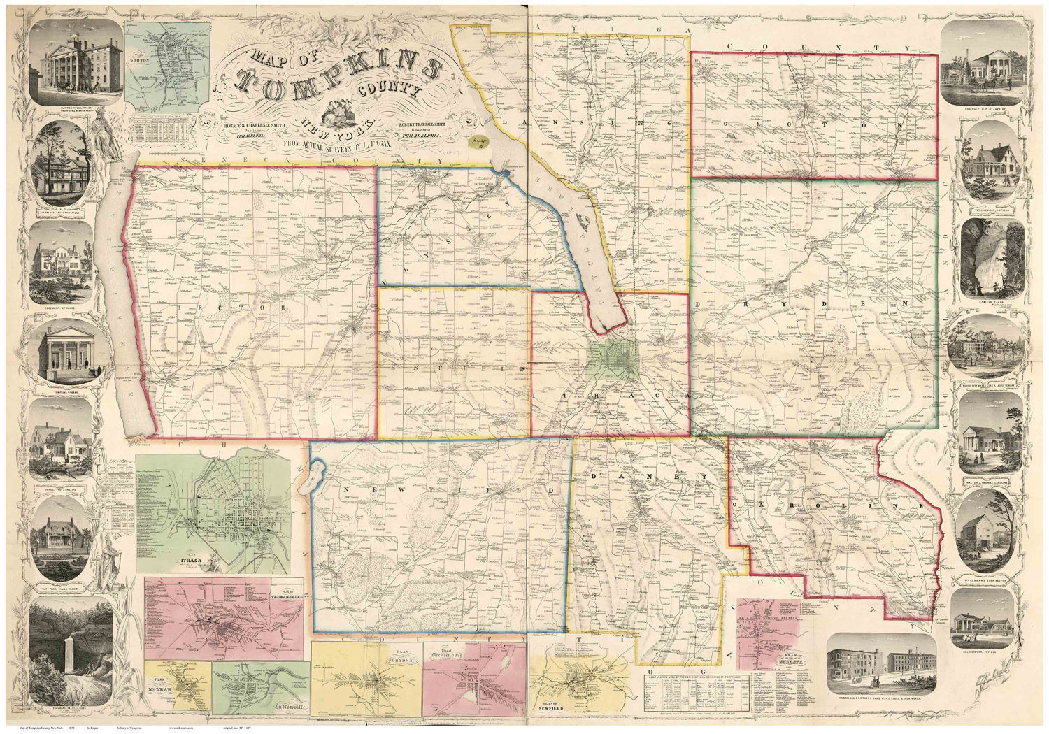 Tompkins County New York 1853 Old Wall Map Reprint with Etsy