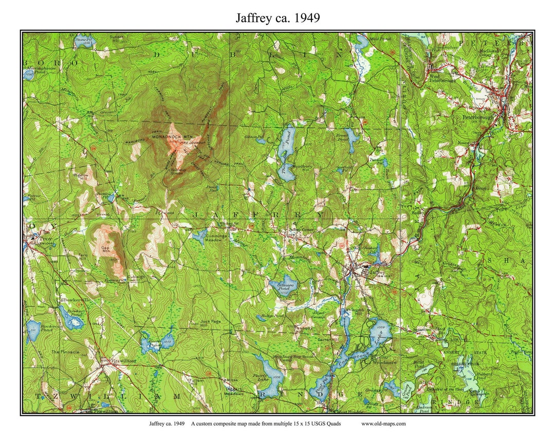 Jaffrey - 1949 Old Town Map Monadnock Mountain USGS Topographic Custom