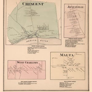 Half Moon, Crescent, Jonesville 1866 - Old Town Map Reprint, Malta Village - Saratoga County, New York Homeowner Names, Genealogy - NY Atlas