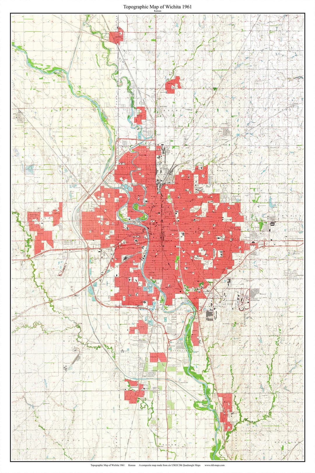 Wichita 1961 City Map Reprint Old Topographic USGS Custom Composite