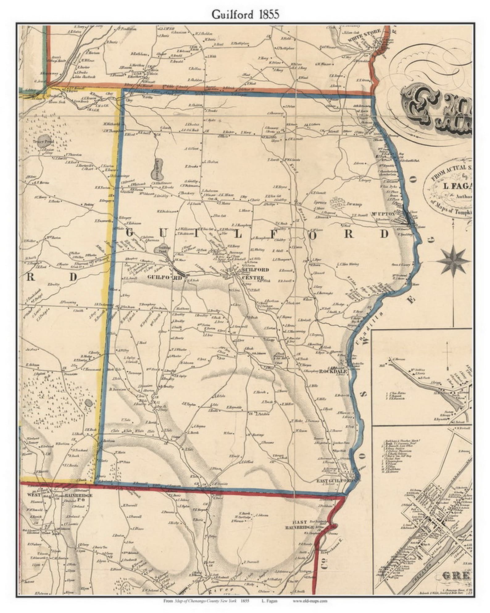 Guilford 1855 Old Town Map With Homeowner Names New York Etsy
