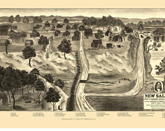 New Salem Illinois - 1837 (1909) - Birds Eye View Reprint