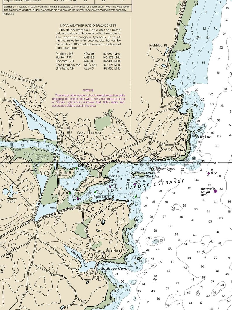 York Harbor Cape Neddick Harbor 2014 Old Map Nautical Maine Etsy