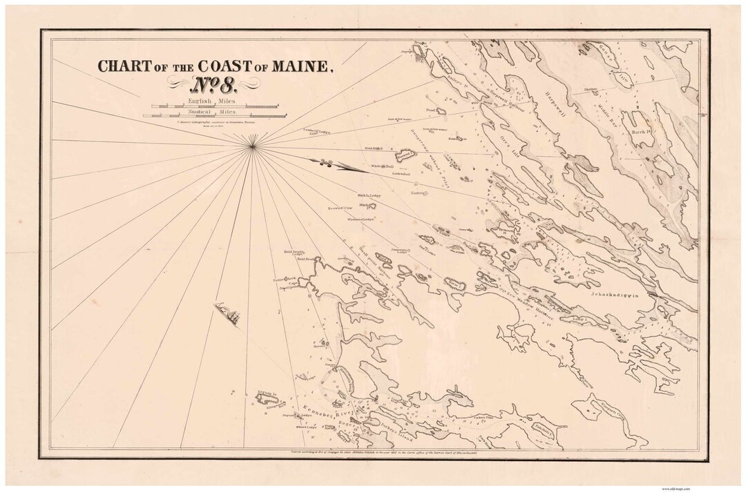 Casco Bay to Phippsburg 1837 Old Map Reprint Maine 1837 Etsy