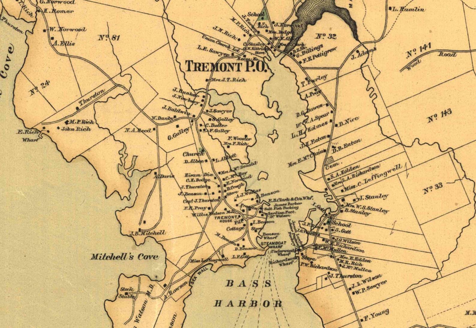 Tremont Maine Town Map 1887 Mount Desert Island somes Sound Etsy