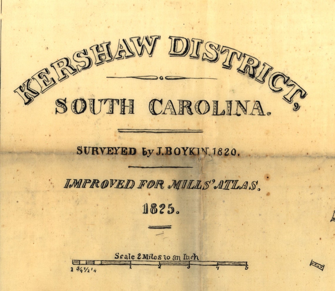 Kershaw District South Carolina 1825 County Wall Map Etsy