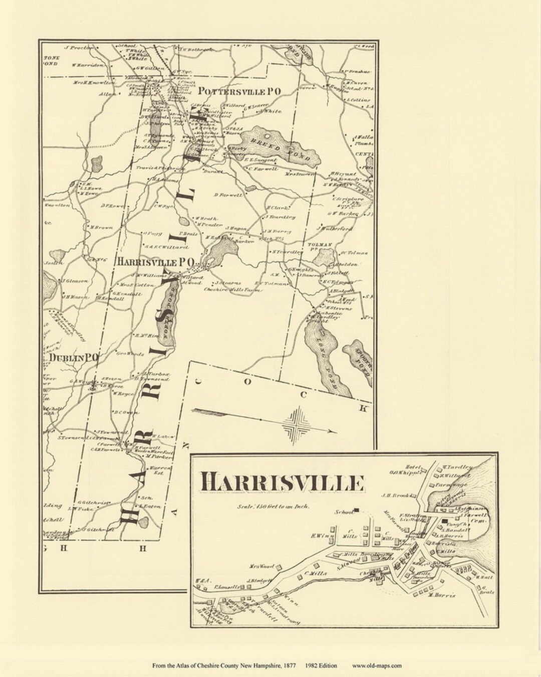 Harrisville 1877 Old Town Map With Homeowner Names New Hampshire