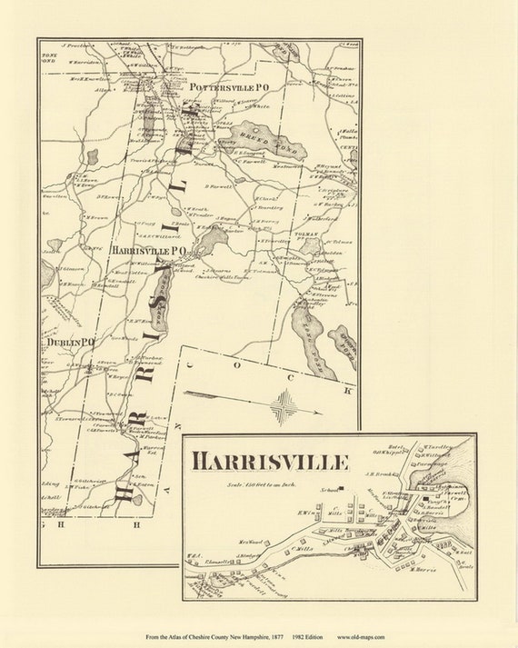 Harrisville 1877 Old Town Map With Homeowner Names New Etsy