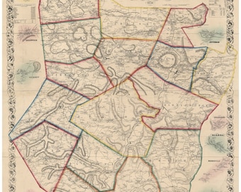 Schoharie County  New York 1856  - Wall Map Reprint with Homeowner Names - Genealogy