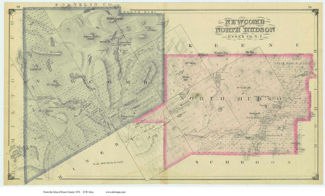 & North Hudson New York 1876 Map Reprint Essex Co Etsy