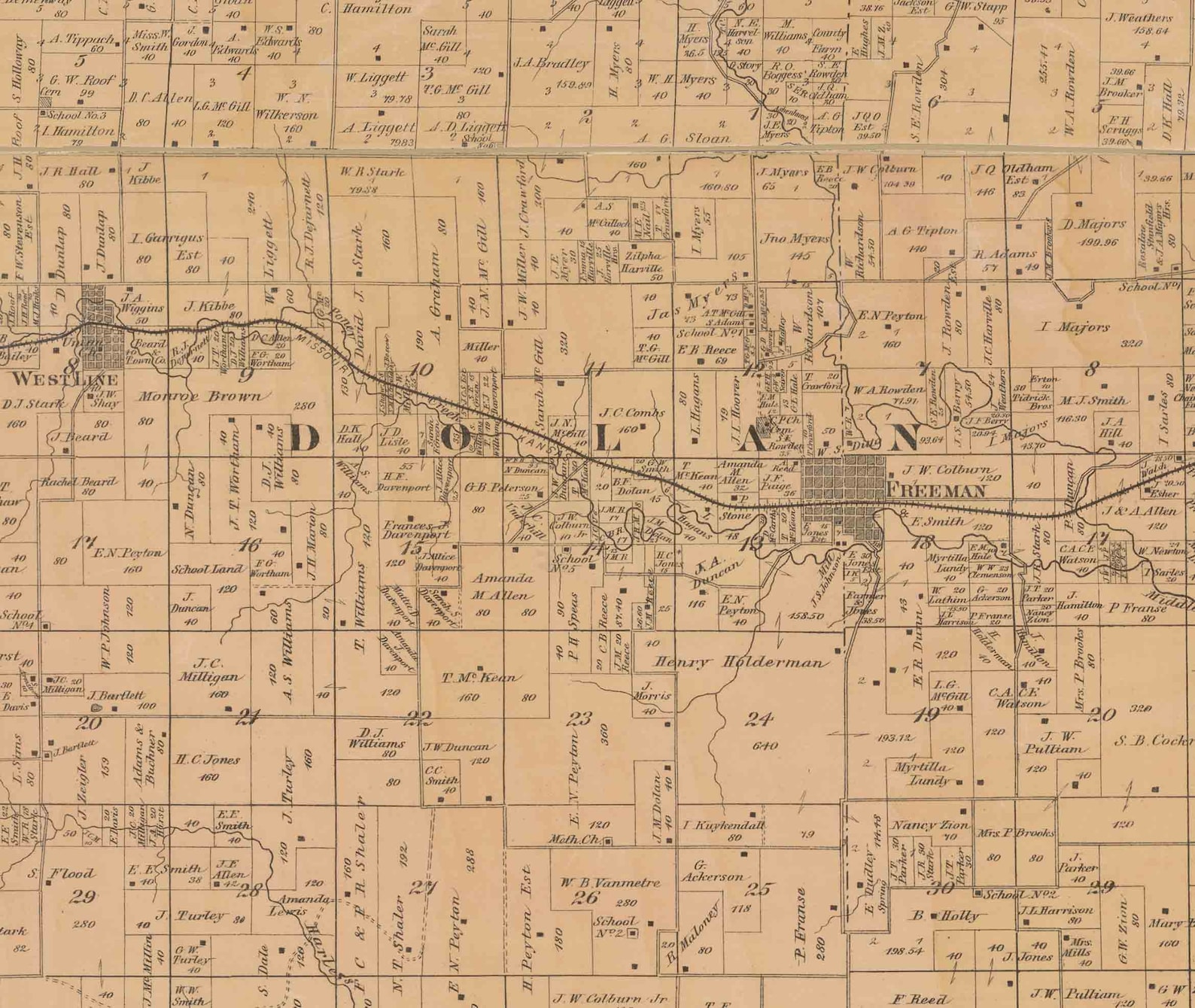Cass County Missouri 1877 Old Wall Map With Landowner & Homeowner Names