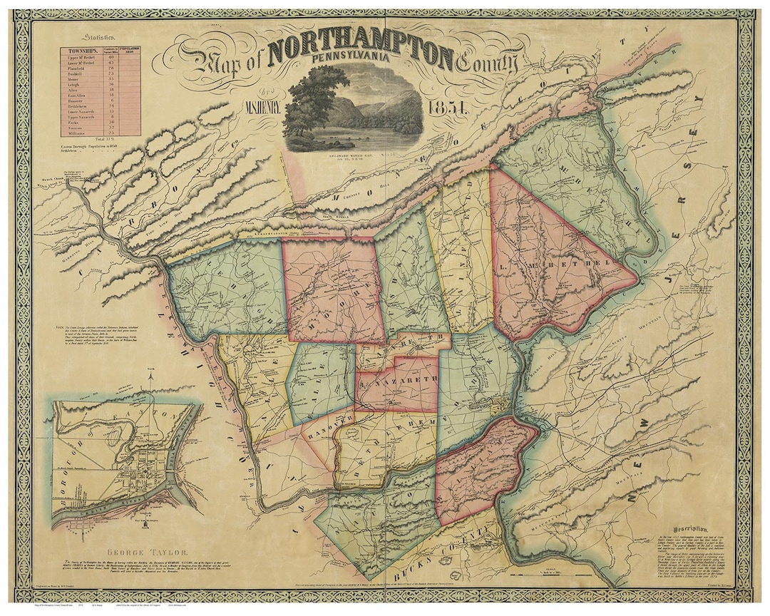 Northampton County Pennsylvania 1851 - Old Wall Map With Homeowner ...