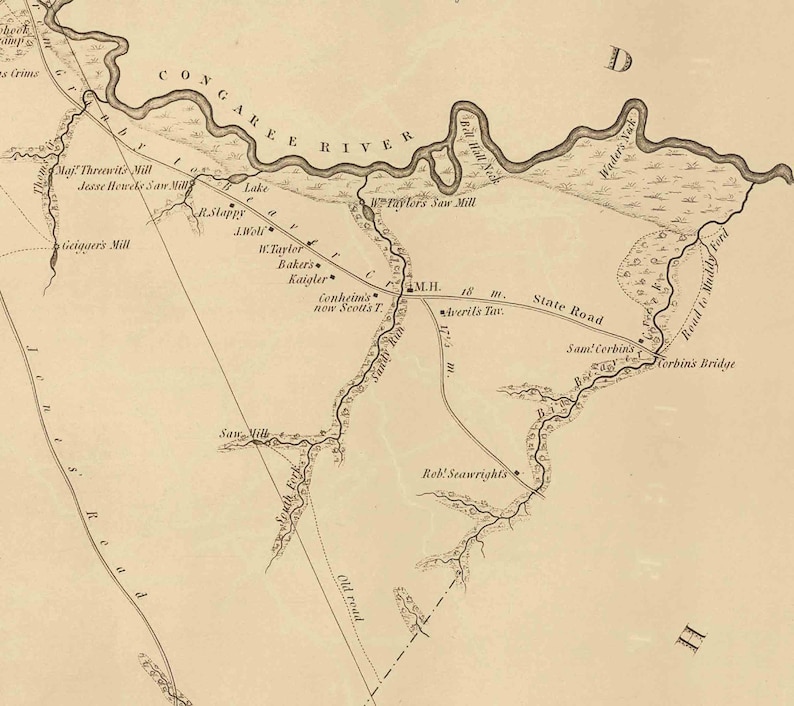 Lexington District South Carolina 1825 County Wall Map Etsy