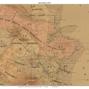 San Rafael California 1892 - Old Map Custom Reprint Marin County   CAL Towns