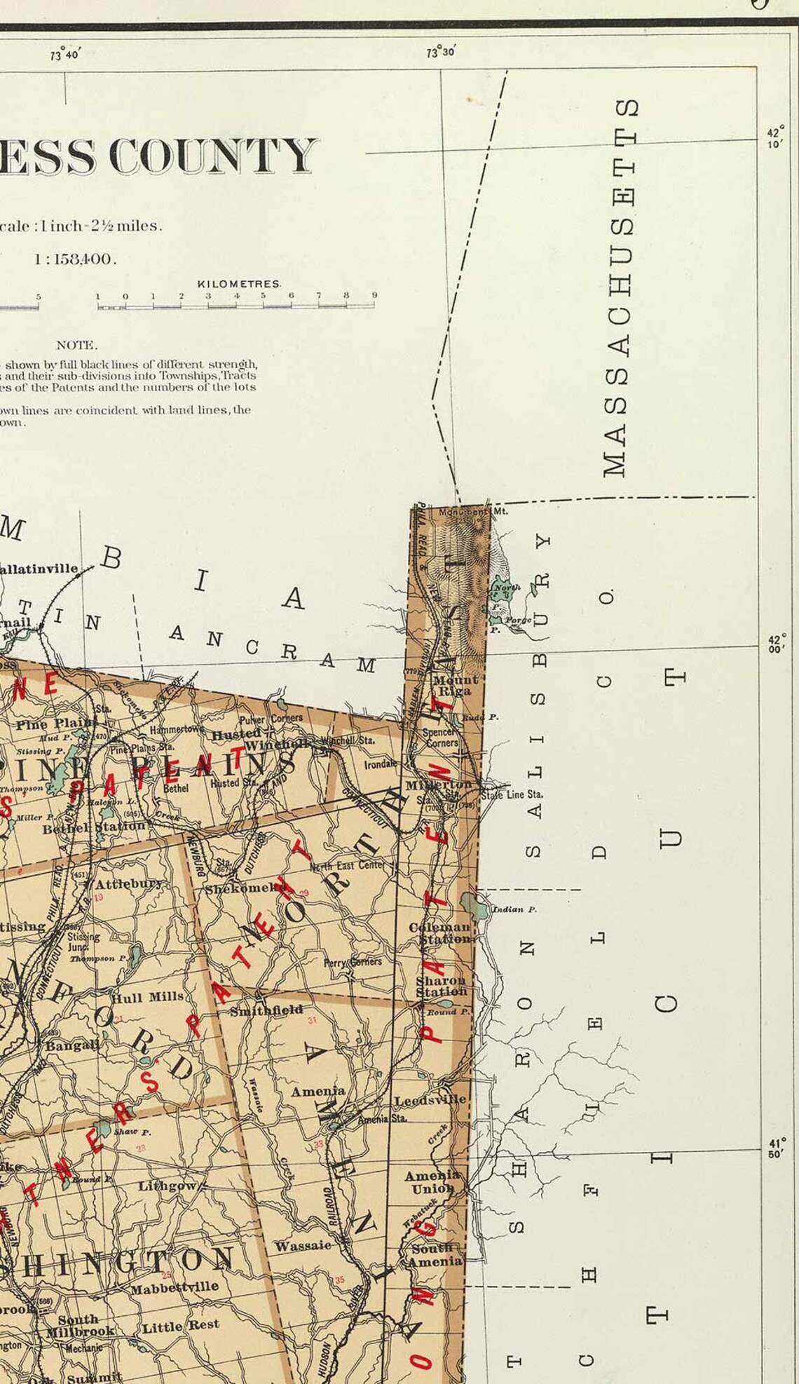 Dutchess County 1895 Map New York Reprint Land Patents Bien Etsy