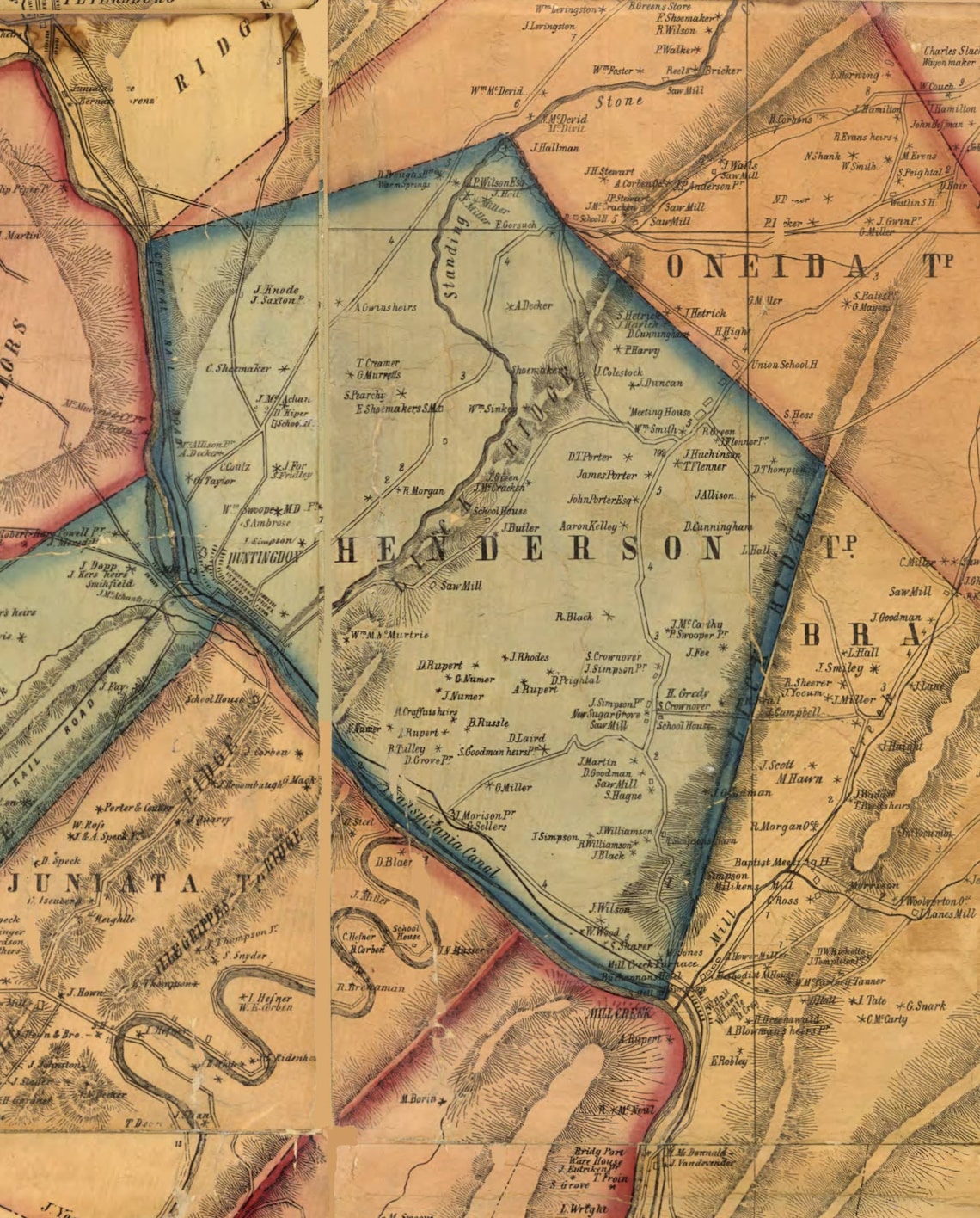 Huntingdon County Pennsylvania 1856 Old Wall Map with Etsy