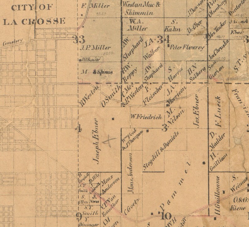 La Crosse County Wisconsin 1874 Old Wall Map Reprint With Etsy