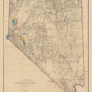 Nevada 1894 General Land Office - Old State Map Reprint - Etsy