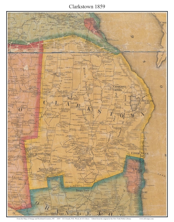 Clarkstown 1859 Old Map Homeowner Names New City Congers Etsy