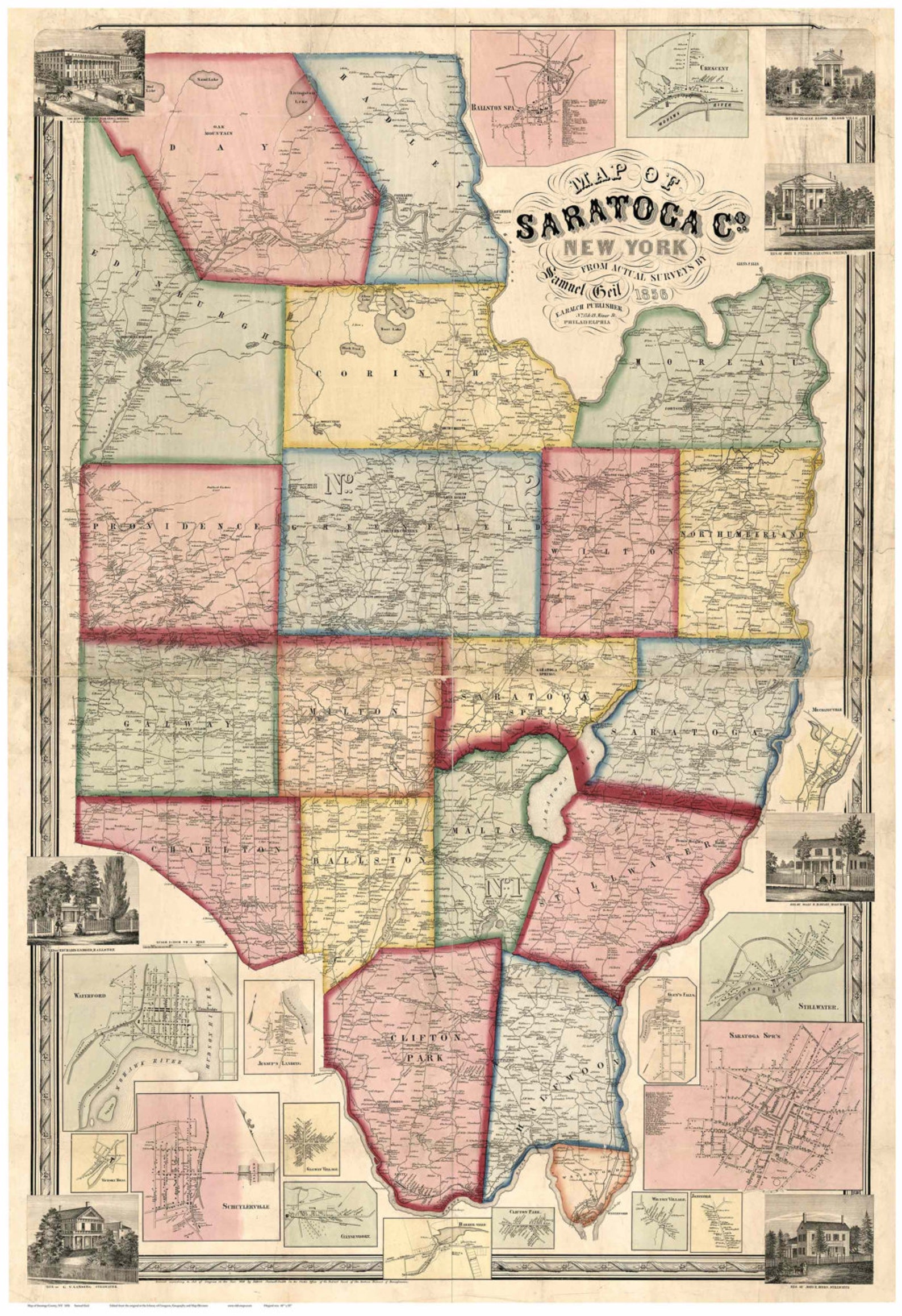 Saratoga County New York 1856 Old Wall Map Reprint With Etsy