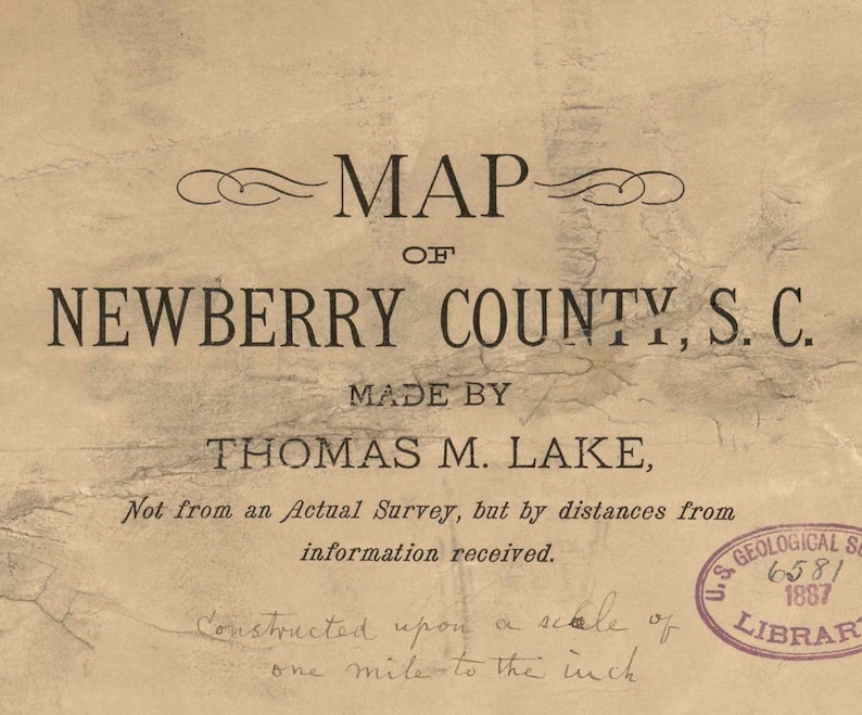 Newberry County South Carolina 1887 Old Wall Map With Etsy