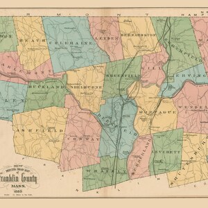 Franklin County Massachusetts 1885 - Driving Roads - Old Map Reprint - County Other