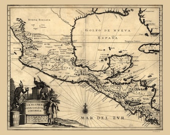 Central America & Gulf of Mexico - 1671- Old Map Reprint Central America Carribean