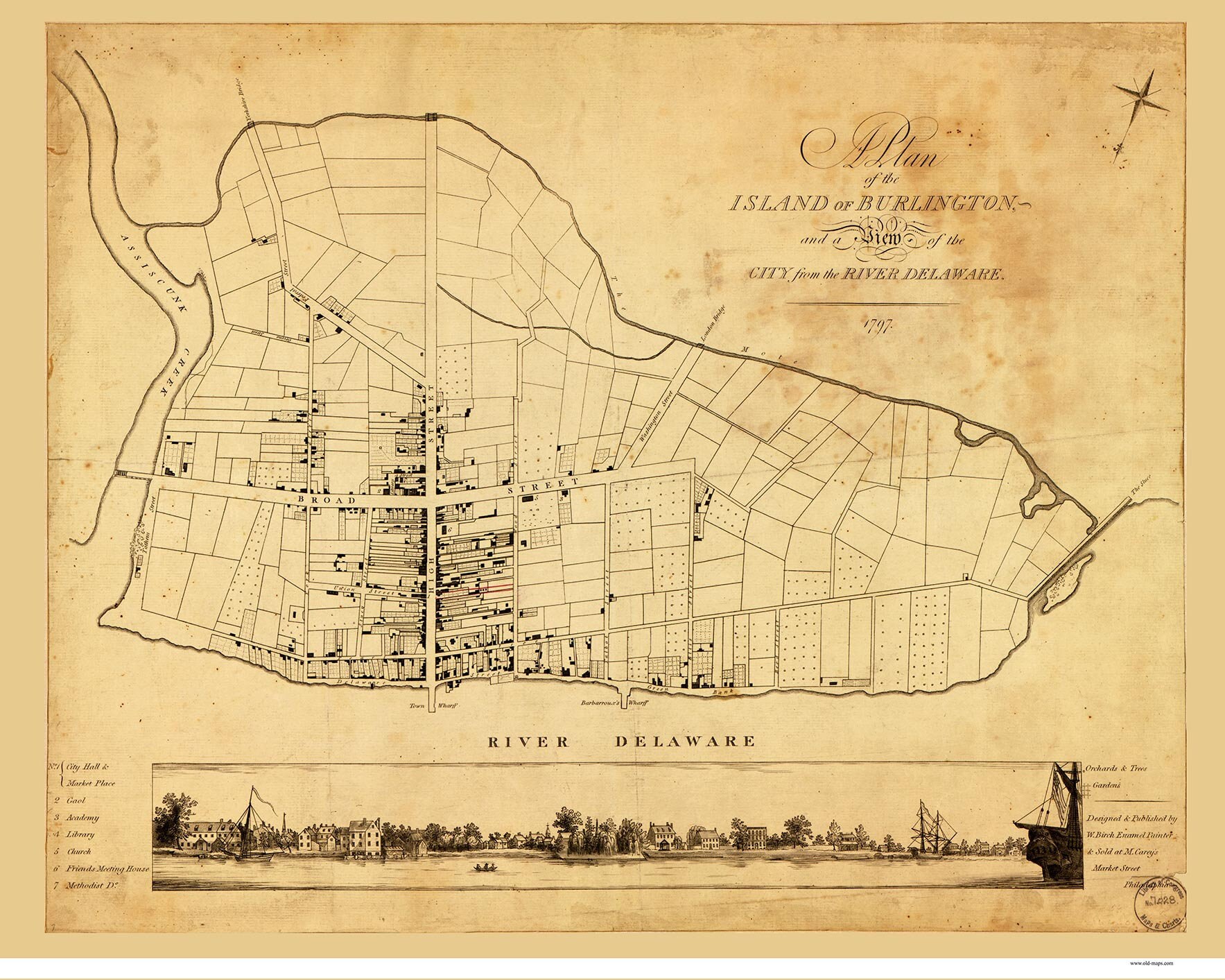 City Of Burlington Map Burlington 1797 Old Map Reprint Delaware Cities | Etsy Ireland