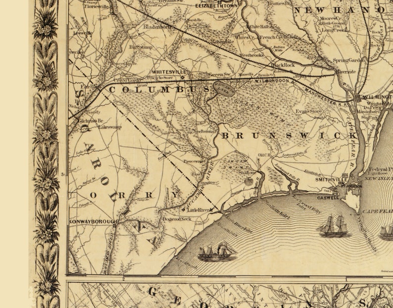 Eastern North Carolina 1863 Old Map With Part of Virginia and South ...