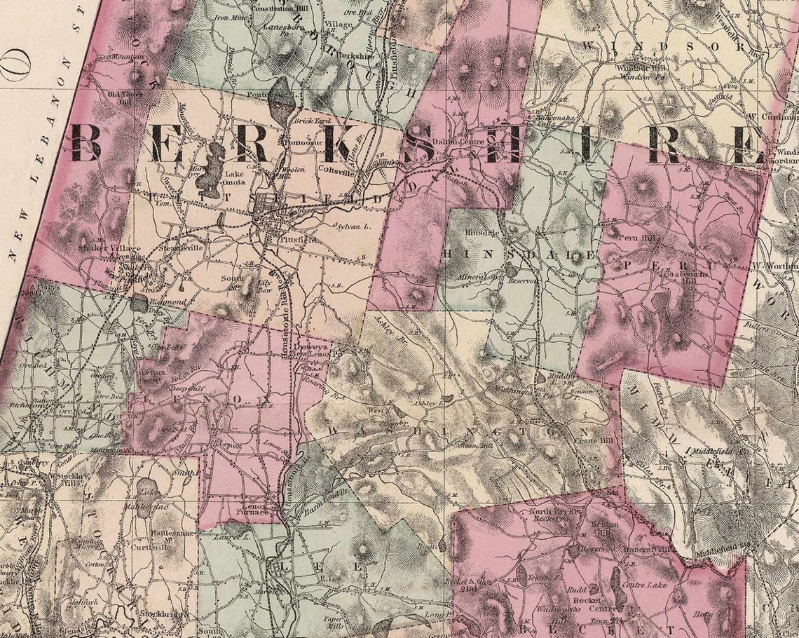 Berkshire County 1871 Map Massachusetts Walling and Gray Etsy