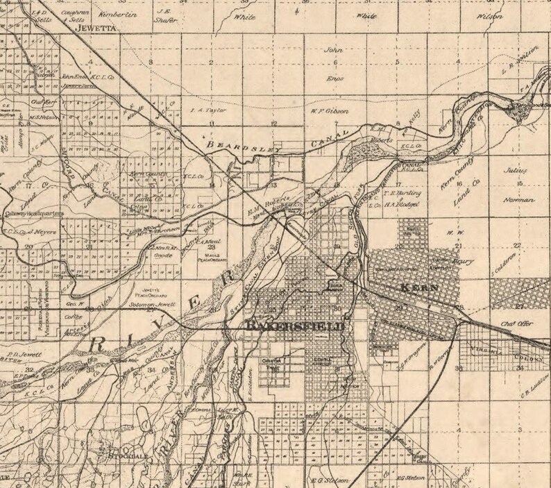 Kern County California 1896 Old Wall Map Reprint With Etsy