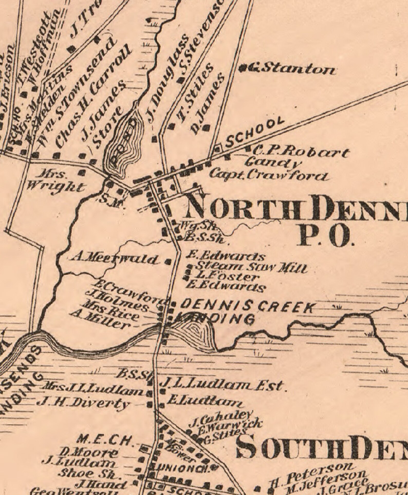 Dennis Township 1872 Old Town Map With Homeowner Names New Etsy