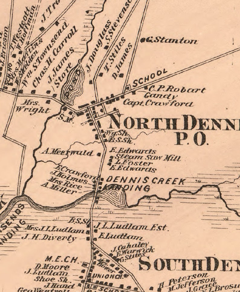 Dennis Township 1872 Old Town Map With Homeowner Names New Etsy