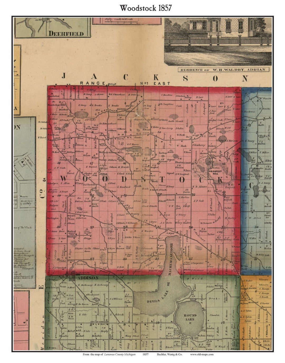 Woodstock 1857 Old Town Map With Homeowner Names Michigan Etsy