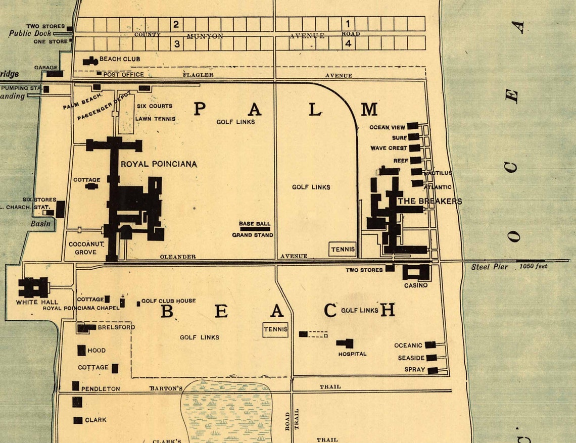 Palm Beach Florida 1907 Map - the Breakers West Palm Lake Worth Old Map ...