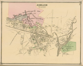 Map Of Ashland Ma Ashland Ma Town Map | Etsy