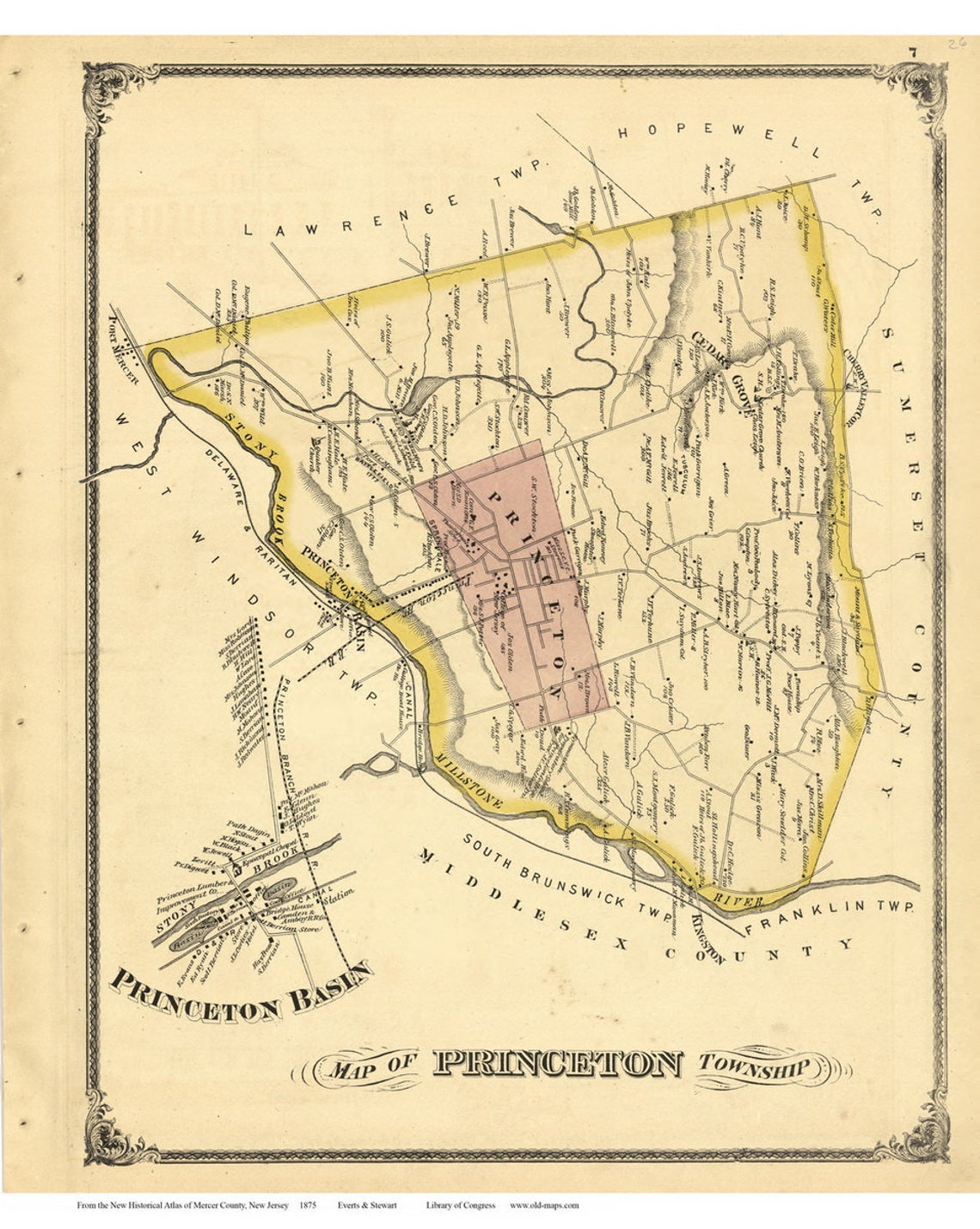 Princeton New Jersey 1875 Old Map Reprint NJ Mercer Co Atlas Etsy