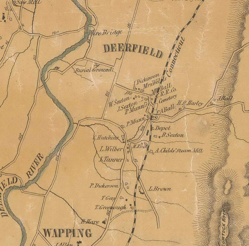 Deerfield Massachusetts 1855 Clark Old Town Map Reprint Etsy Italia