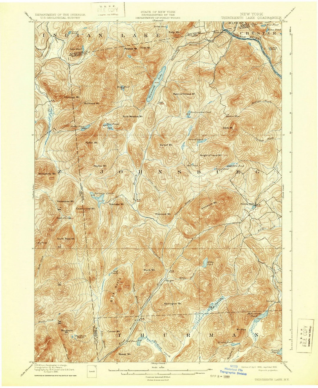 Thirteenth Lake 1898 1930 Old Map Johnsburg Thurman Wells Adirondack Quad Reprint 15x15 USGS