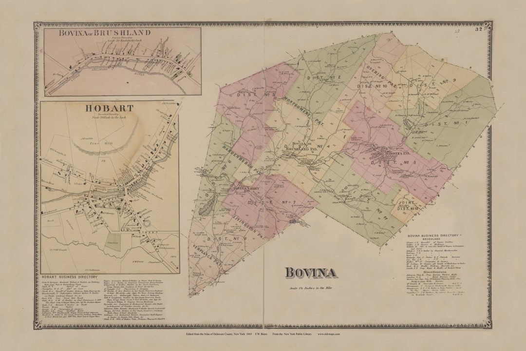 Bovina 1869 New York Delaware Co Atlas Old Town Map Etsy UK