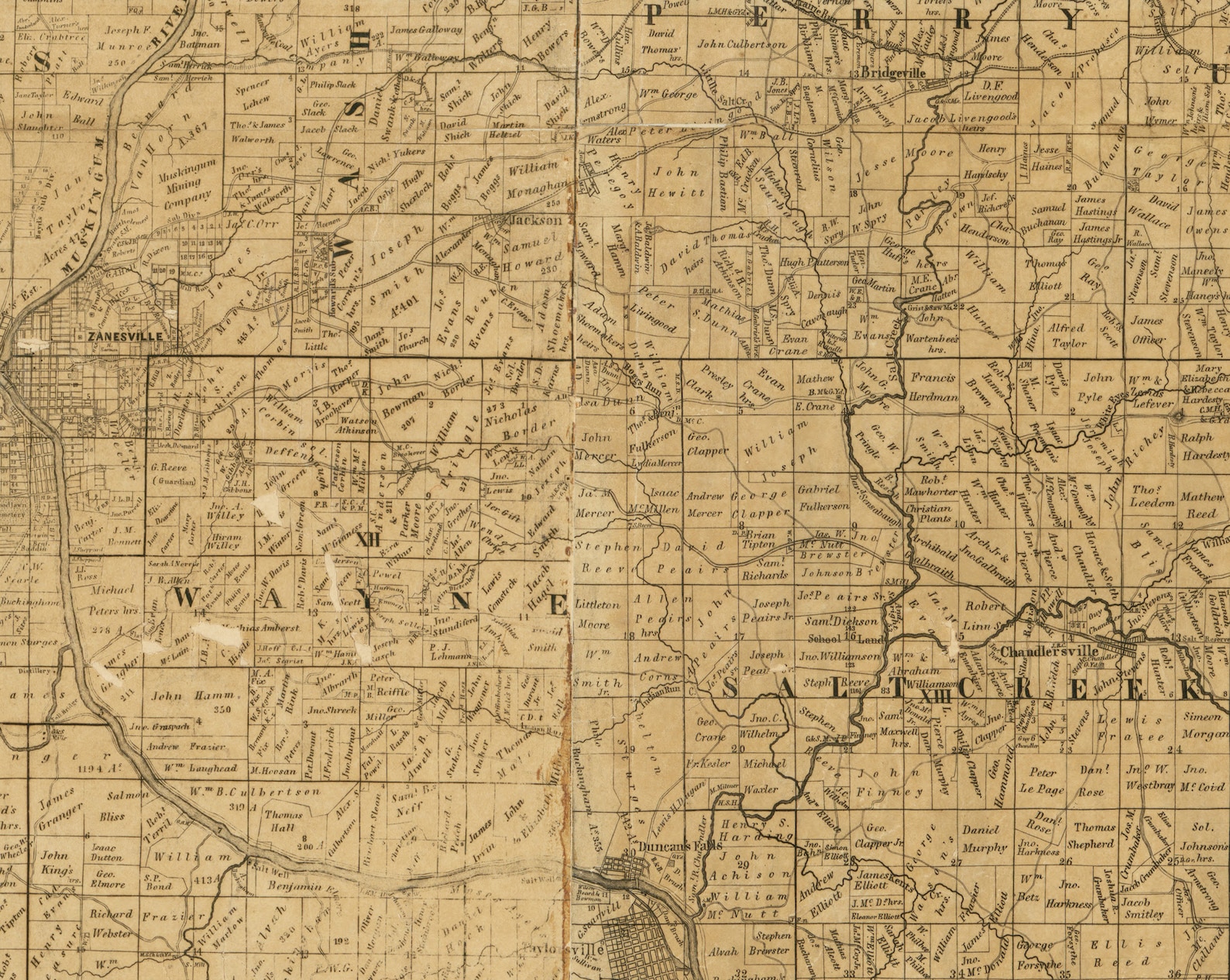 Muskingum County Ohio 1852 Old Wall Map Reprint With Etsy