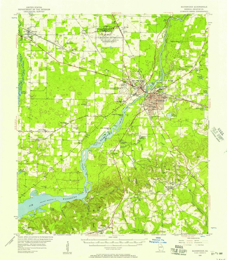 Bainbridge 1955 1957 Old Topo Map Jim Woodruff Reservoir Etsy