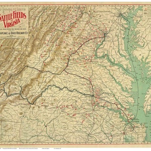 Virginia 1892 State Map  Chesapeake & Ohio Railway Co. Reprint Battlefields